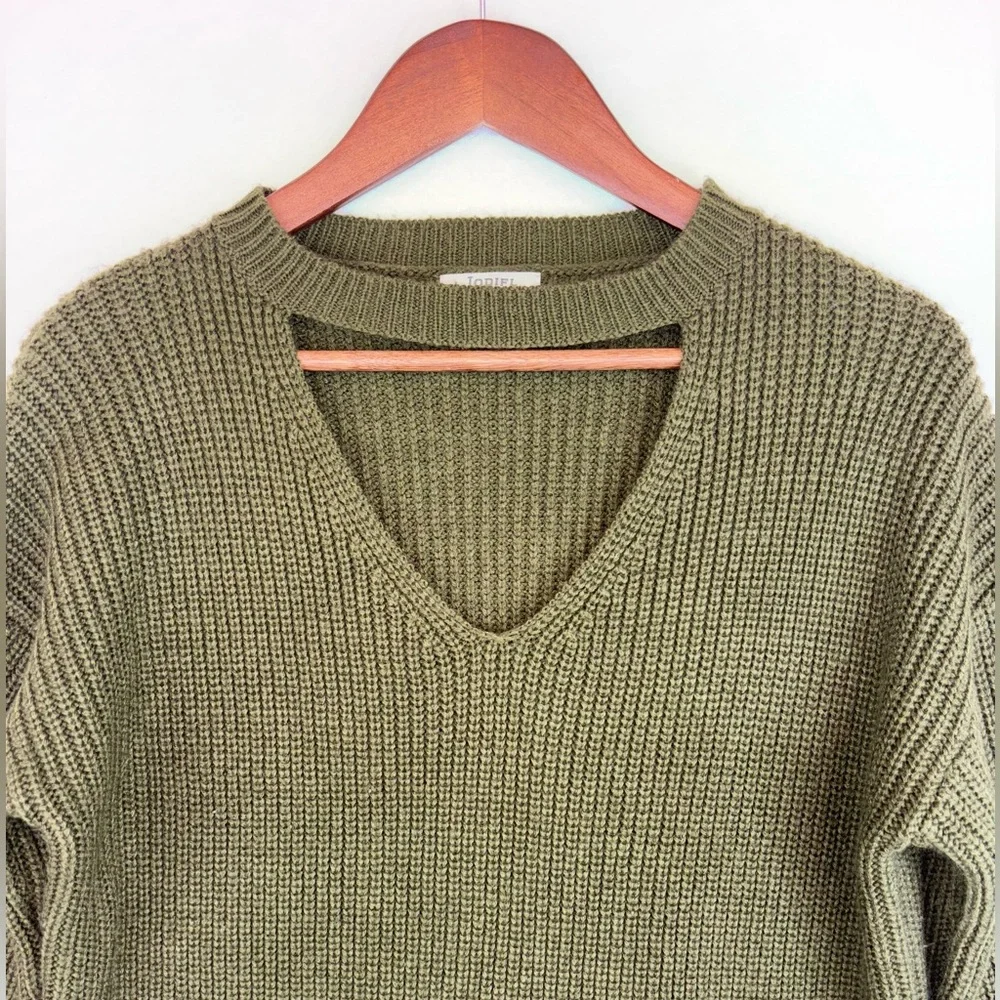 JODIFL Y2K Women Green Knit Sweater Top‎ Long Sleeve Cutout V Oversized Medium